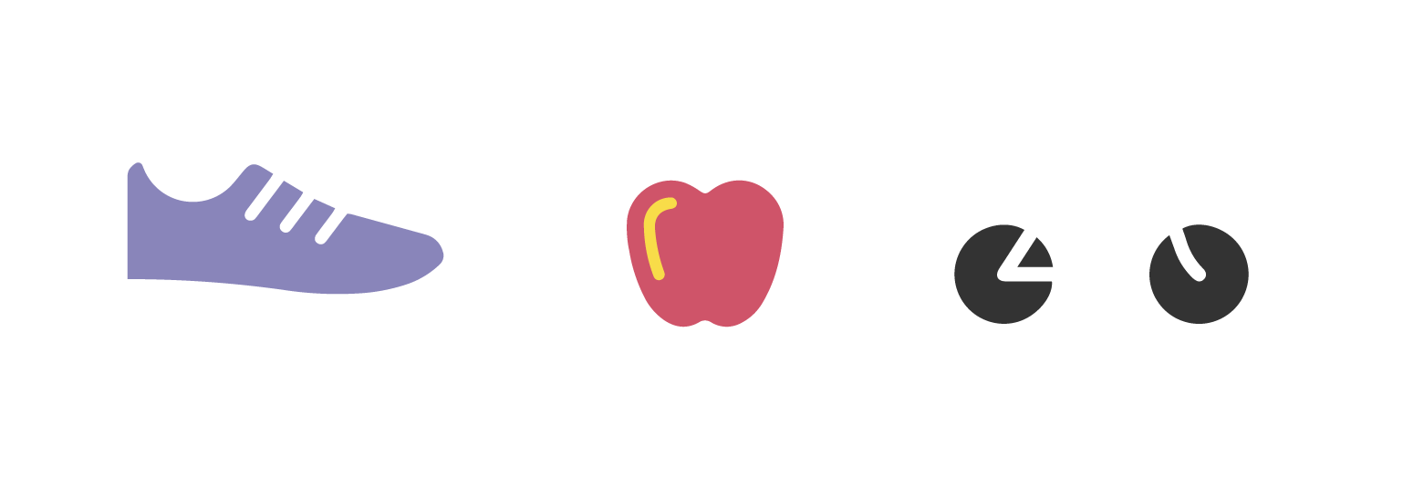 Lifestyle icons of a shoe, apple and bicycle.